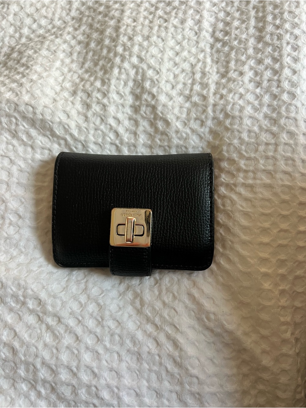 Kate Spade Black Leather Wallet with Gold Turn-Lock